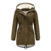 女性の肥厚コットンソフトコート冬暖かいコートフード付きパーカーオーバーコートフリース裏地生き抜くジャケット巾着付き