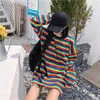 Neploe Rainbow Stripe T Shirt Autumn Harajuku Female Shirt Long Sleeve Plus Size Tshirts Woman Korean Tops Feminine LJ200814