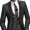 Groom Tuxedos Slim Fit One Button Charcoal Grey Peak Black Lapel Groomsmen Men Wedding Suits ( Jacket Pants Tie Vest )