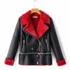 FTLZZ Faux Sheepskin Coats Women Winter Hem Detachable Faux Soft Leather Lamb Fur Zipper Jacket Pu Moto Black Red Outerwear LJ201012