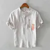 New white shirt men short sleeve 100% linen shirts tops fashion Stitching summer Breathable solid shirt man chemise homme 567 G0105