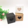 50 pcs por lote kraft branco / preto coração em forma de janela cupcake caixas de casamento festa de embalagem de chocolate único doces / cookies caixas 201029