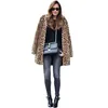 Jacket Outono Inverno Leopard Brasão Mulheres longo leopardo Imprimir entalhado Collar manga comprida Jacket Parka Casacos Lady