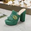 Designer-Damen-Halbhausschuhe aus Rindsleder, 100 % Leder, Wildleder, dicke Absätze, Metall-Slides, Damenschuh, Strand, faule Sandalen, Schuhe mit hohen Absätzen, große Größe 35–40–41–42