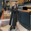 Women's Wool & Blends Autumn Winter Women Fashion Bandage Long Woolen Coat Jacket Office Lady Elegant Color Block Plus Size Windbreaker Over