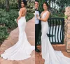 Prosta plaża Mermaid Deep V Neck Suknia Ślubna Criss Cross Backless Satin Suknie ślubne Suknia Bridal Custom Vestios de Novia