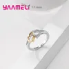 Anelli a grappolo Donne da sposa Vero argento sterling 925 Due cuori Collegare il dito Gioielli in cristallo di zirconi cubici duri per la cerimonia nuziale1