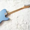 Left Handed 6 Strings Blue SEmi Hollow Electric Guitar with Big Tremolo,Maple Fretboard