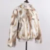 スタイル本物のウサギ毛皮のコート女性本物のウサギファージャケットレディウィンターファーオーバーコートカスタマイズされた大きなサイズのマンダリンカラー201103