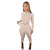 Biker Style Two Piece Set Women Autumn Hollow Out Långärmad Turtleneck Top + Solid Sheath Stretchy Waist Kvinna Byxor