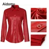 Casual lederen shirt vrouwen lange mouw knoppen blouse turn-down kraag blusa mujer streetwear pocket office vrouwen tops T200321