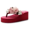 Tongs d'été compensées florales femmes plate-forme bohème pantoufles de plage chaussures Y200423