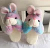 New plush autumn and winter indoor non-slip thick-soled slippers cute rainbow rabbit cartoon cotton slippers ins girl heart is soft and cute