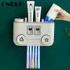 ONEUP Multifunction Toothbrush Holder Storage Automatic Toothpaste Dispenser Squeezer Dust-proof Storage Bathroom Accessories LJ201204