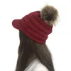 Crochet casquette de Baseball Ski chapeau femmes hiver chaud tricot chapeau Pom Pom fourrure neige Ski casquettes avec visière bonnet Drop215Z