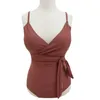 New Vintage 1pc Brick red Bow Costume da bagno Donna Costumi da bagno Push Up Costume da bagno Fasciatura Monokini Beach Wear Costume da bagno T200708