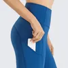 Kvinnors Naken Känsla Hög Waisted Workout Pants Tummy Control Yoga Leggings med fickor-23 inches x1227