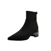 Vita ankelstövlar Pointe Shoes Booties damer Luxury Designer Boots-Women Low Black Pointy Fashion Autumn Stockings Med1