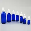 500pcs Blue Glass Pipette Dropperflaska Essentiell olja med tryck och twist CAP 5 ml 10 ml 20 ml 50 ml