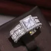 Vintage Diamond Ring 925 Sterling Silver Princess Cut CZ Stenen Mens Engagement Wedding Band Ringen voor Vrouwen Sieraden Gift