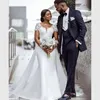 Arabe Aso Ebi sirène robes de mariée avec train détachable 2021 dentelle tache col en v princesse mariée robe blanche Vestidos