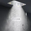 Ensemble de douche de musique de salle de bains 380 x 580 mm Pommeau de douche à LED Cascade de pluie Robinet de pulvérisation de brouillard Robinet thermostatique à haut débit Inverseur
