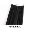 KPYTOMOA Femmes Élégant Mode Bureau Wear Plissé Pantalon à jambes larges Vintage Taille haute Poches latérales Pantalon féminin Mujer 201228