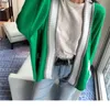 Women Autumn sweater single buttons patchwork V-neck sexy Green white loose long sleeve knitted Cardigans coat Korean casual LJ201017