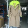 Fake 2 Piece Splicing Design Långärmad Kvinnor Windbreaker Plus Storlek Trench Coat Outwear Belt Queen Spring Clothing 210510