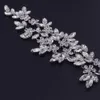 2pcs/lot Exquiste handmade flower bridal sash belt crystal rhinestone patches silver applique beatiful sew on for wedding dress Y200424