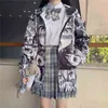 패션 - Qweek 일본어 하라주쿠 애니메이션 까마귀 헨타이 지퍼 위로 패션 스웨터 여성 카와이 스웨터 한국 긴 소매 탑스