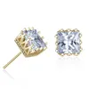 18K Gold Silver Plated Men Zircon Crystal Square Stud Earrings Hollow Out Crown Men Cheap Earrings for Male Boy Cool Jewelry Wholesale Price