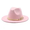 Blanc White Wide Brim Simple Top Hat Panama Solid Felt Fedoras Hat pour hommes femmes artificielles laine mélange jazz cap214l6349370