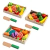 Hölzernes Babyspielzeug Schneiden Obst Gemüse Spielen Miniatur Lebensmittel Kinder Holz Baby Früherziehung Echtes Leben Cosplay Küche Essen Spielzeug LJ201211