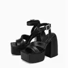 2022 Kvinnor Läder Läder Super 14cm Chuncky High Heel Sandals 4cm Platform Pumps Sheepskin Bottom Dance Party Bröllop Diamant Buckle Dress Mary Jane Square Head