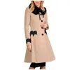 Women's Trench Coats Women Elegant Coat Solid Patchwork Plush Removable Collar Pockets Female Tops Long Sleeve Jacket Windproof Wool1