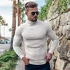 Mężczyźni Dorywczo Turtleneck Swetry Jesień Zima Moda Cienki Sweter Solid Slim Fit Knitle Długi Rękaw Dzianiny