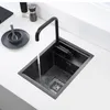 Lavello da cucina aperto nascosto nero bancone da bar a isola a serbatoio singolo invisibile lavabo piccolo lavello da balcone in acciaio inossidabile vasca singola290J