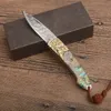 1 Stücke Neue 6,7 "Damaskus Taschenklappmesser Damaskus Stahlklinge Abalone schalengriff EDC Taschengeschenk Messer Mit Nylontasche