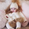 Hiver Enfants Bébé Coton Tricoté Chapeau Pompon Bonnet Caps Crochet Ski Cap Fourrure De Raton Laveur Pom Chapeau Écharpe Garçons Et Filles Chaud Y201024