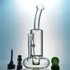 Clear Glass Beaker Bongs Tornado Perc Hookahs Lifebuoy Base Cyclone Percolator Bong Fristted Disc Smoking Water Pipes Green Tobacco Oil Dab Rigs 18mm Female Joint