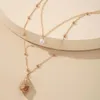 Multi Layer Cross Pendant Chain Halsband för kvinnor Lainty Chain Halsband Kvinnor Pearl Conch Pendant