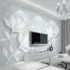 カスタム写真ホワイトエンボスフラワーバタフライ壁画3 dモダンなホーム改善デザインリビングルームテレビの背景フレスコ壁紙