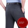 ICPANS Pantaloni da completo a doppia piega da uomo Pantaloni dritti larghi da ufficio per abito formale da uomo Nero Grigio Vita alta Taglia grande 40 42 44 20295w