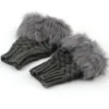 Cinq doigts gants femmes sans doigts mignon fausse fourrure tricotée féminine hiver tricoter brouillon poignet mitten1