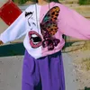 Felpa con cappuccio con stampa a farfalla colorata vintage Felpa con cappuccio a maniche lunghe invernale Top Autunno O-Collo Harajuku Felpa da donna allentata