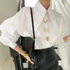 Корейский поворот вниз воротник женская рубашка плюс размер фонарика белые женщины блузка топы кнопки мода одежда Blusas 15631 220312