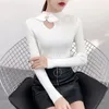 Kadın Kazak 2021 Moda Ilmek Kesme Örme Kazak Sonbahar Kore tarzı Yarım Yaka Slim-Fit Uzun Kollu Kazak Dipli Gömlek