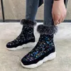 Hot Sale-Shiny Glitter Ankle Boots for Women Thick Bottom Plush Warm Fur Boots Woman Fashion Hidden Heels Winter Shoes Female