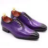 Skor italienska mens klänning skor äkta läder blå lila oxfords män bröllopskor parti helskär form formell för män